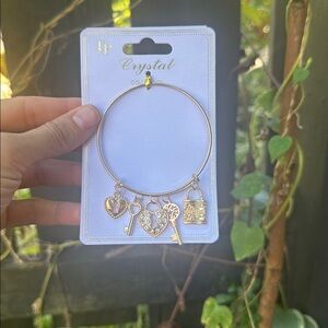 Gold Charm Bracelet with Heart and Key Pendants